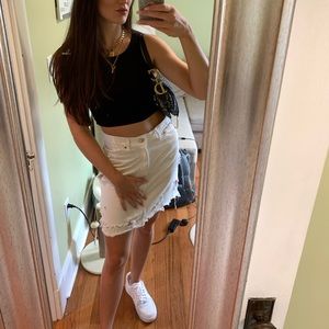Zara off white distressed Jean skirt